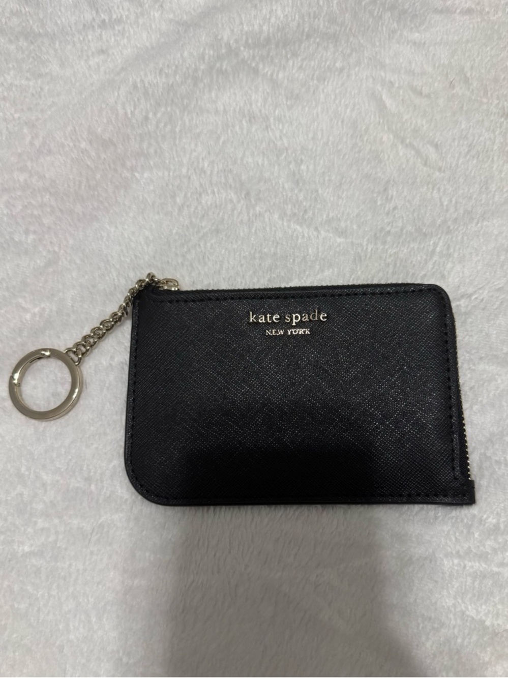 Kate Spade New York L-Zip Leather Card Holder w/ Keychain Black